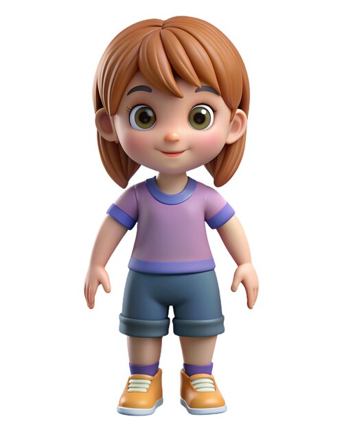 un personaggio di cartone animato con una camicia viola e pantaloncini