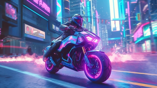 Un personaggio di gioco che guida una moto ai generate