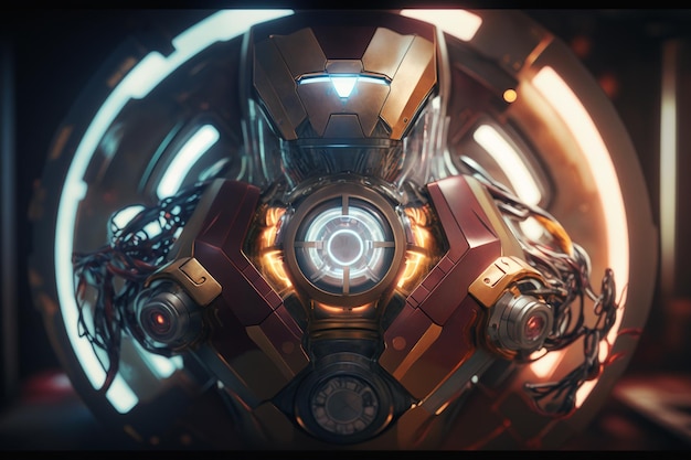 Un personaggio di Iron Man con un elmetto e la parola Iron sopra