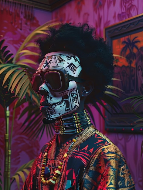 Un personaggio mascherato cyberpunk africano