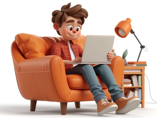 Un personaggio maschile 3D con un portatile
