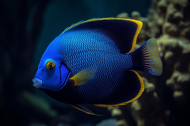 Un pesce azzurro con una striscia gialla sul dorso
