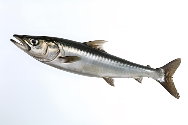 Un pesce Barracuda con uno sfondo bianco