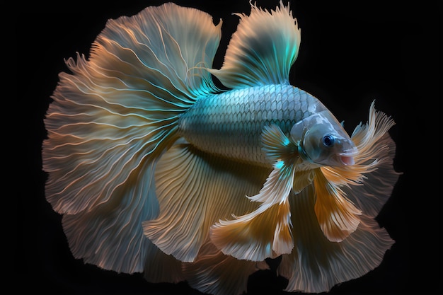 Un pesce betta con coda e coda blu e arancione