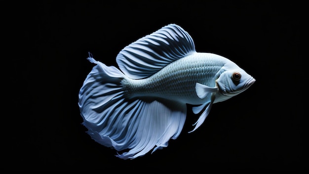 Un pesce bianco con una coda blu e una coda rossa