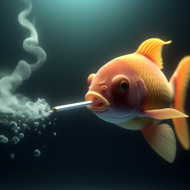 Un pesce che fuma una sigaretta con dentro una sigaretta.