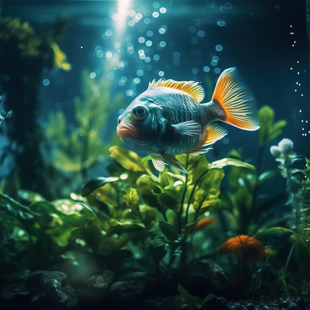 Un pesce che nuota in una vasca Generative AI Art