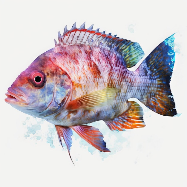 Un pesce colorato con strisce blu, rosse e arancioni.