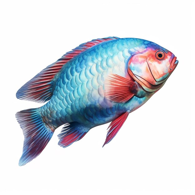 Un pesce colorato con una striscia rossa sul fondo.