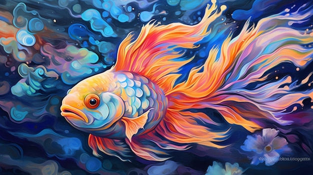 Un pesce colorato con uno sfondo blu.
