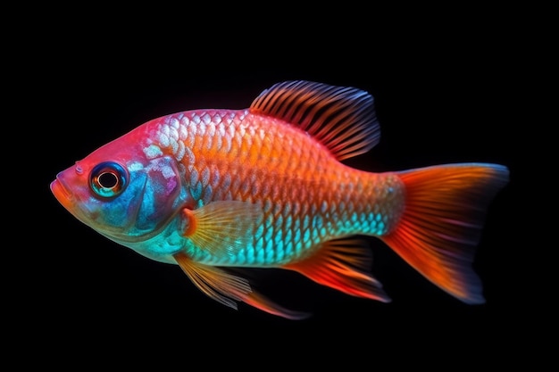 Un pesce colorato con uno sfondo nero