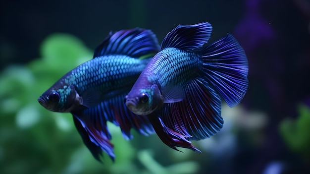 Un pesce combattente siamese blu e rosso