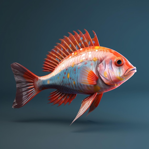 Un pesce con sfondo blu e strisce rosse e gialle.