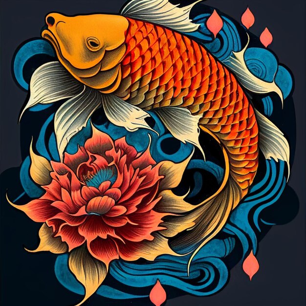 Un pesce con sopra un fiore rosso