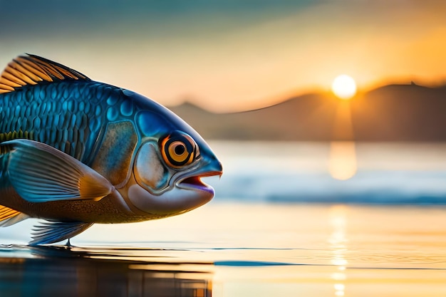 un pesce con un becco che dice " pesce " sul fondo