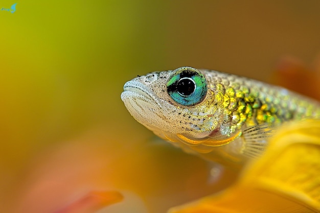 Un pesce con un occhio blu e un occhio nero sul lato