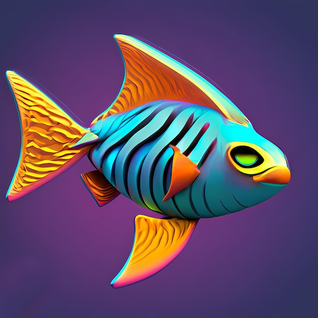 Un pesce con un occhio giallo e blu e arancione su di esso