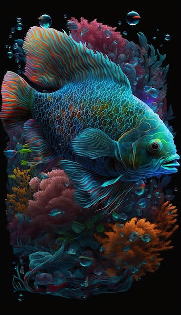 Un pesce con una coda blu e una coda rossa.