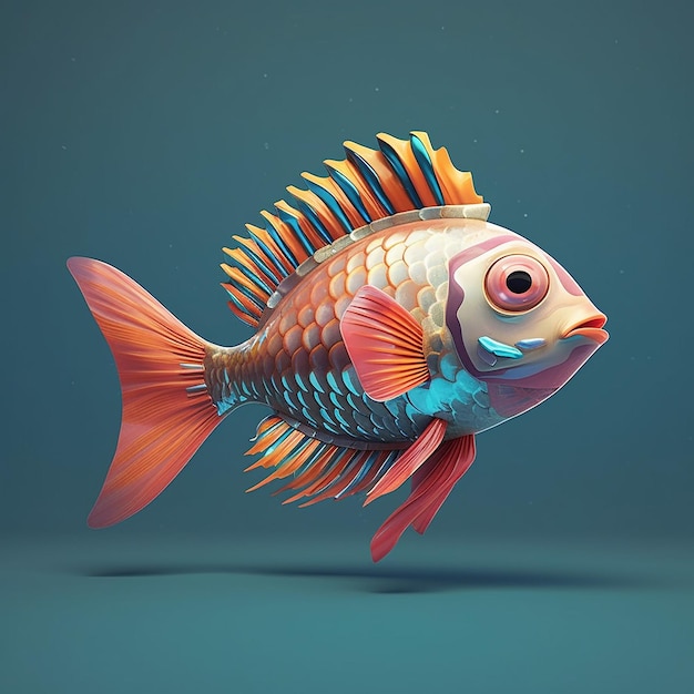 Un pesce con uno sfondo blu e il fondo del pesce è un pesce con la coda rossa.