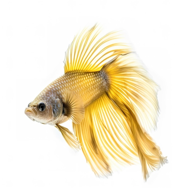 Un pesce giallo e bianco con una lunga coda