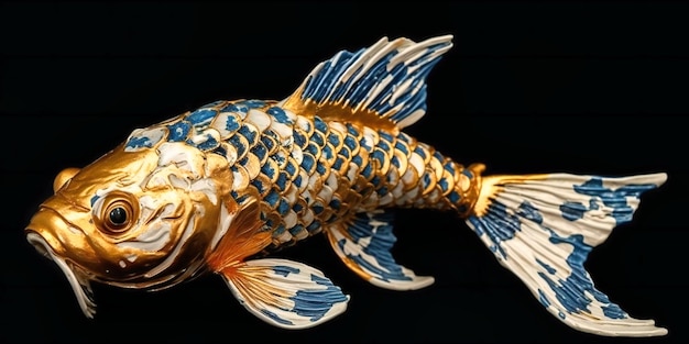 Un pesce koi oro su sfondo blu