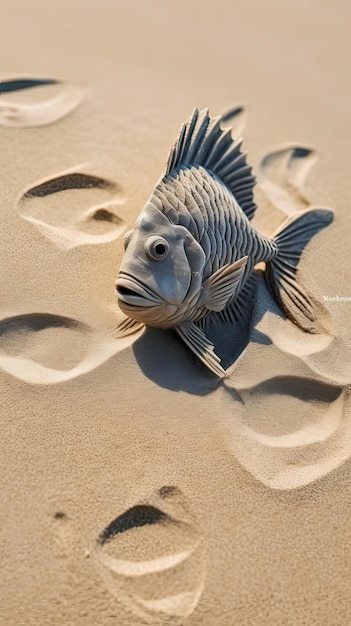 Un pesce nella sabbia con un bordo bianco