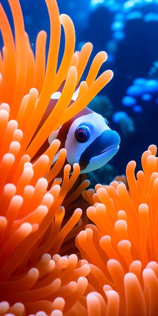 Un pesce pagliaccio che fa capolino da un anemone