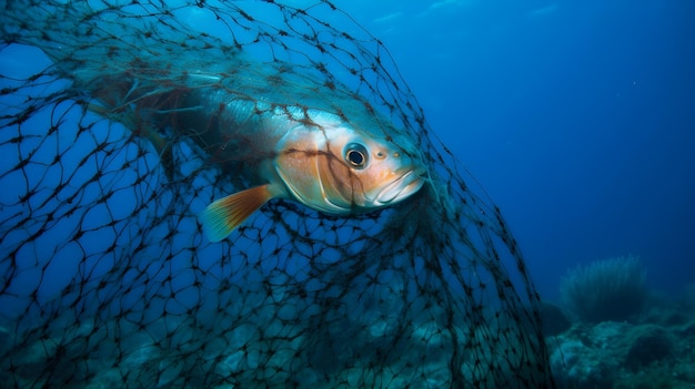 Un pesce preso in una rete