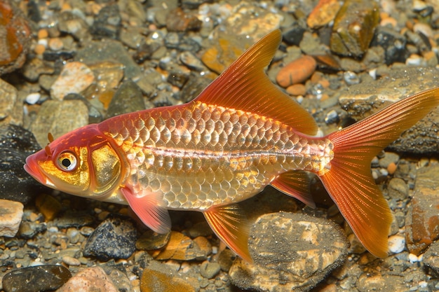 Un pesce rosso con le squame scintillanti che si croce alla luce del sole