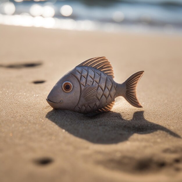 Un pesce sulla spiaggia con il sole che splende su di esso