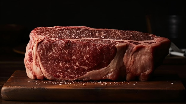 Un pezzo di carne cruda è su un tagliere.