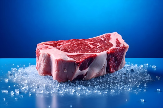 Un pezzo di carne su sfondo blu