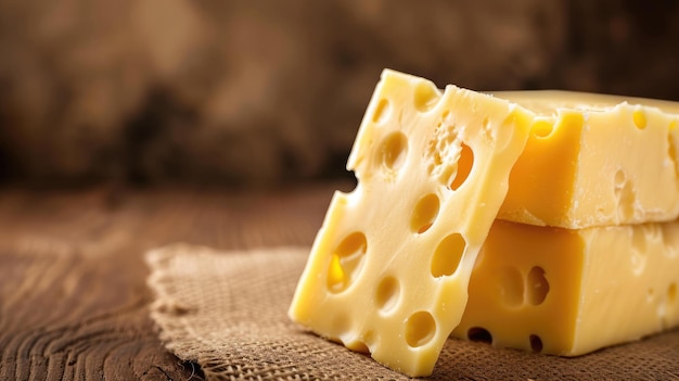 Un pezzo di formaggio svizzero su uno sfondo rustico