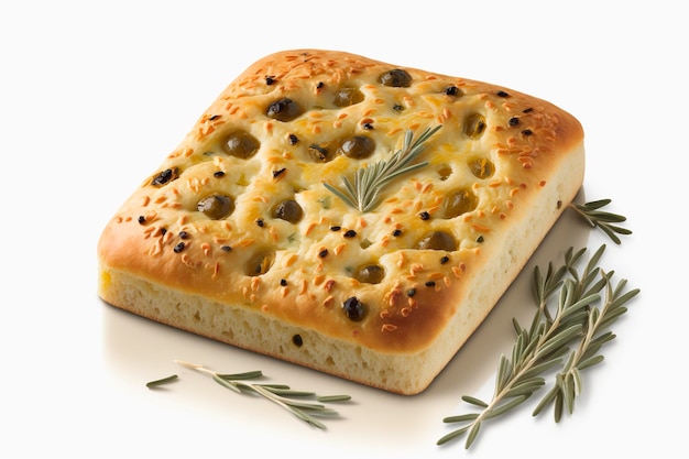 Un pezzo di pane quadrato con sopra le olive.