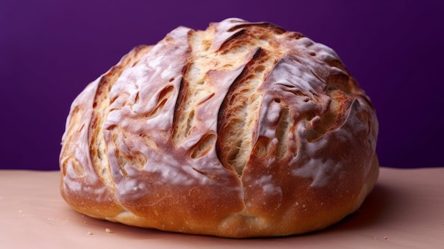 Un pezzo di pane tostato un bel pane appetitoso isolato su uno sfondo viola