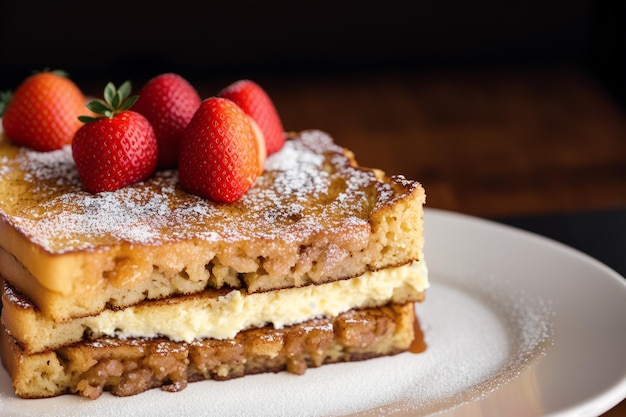 Un pezzo di toast alla francese con sopra una fragola