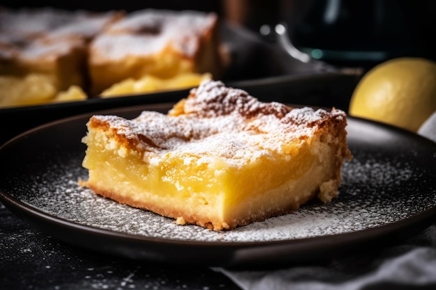 Un pezzo di torta al limone su un piatto