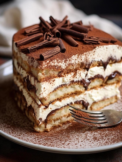 un pezzo di torta con la glassa di cioccolato e una forchetta su un piatto.