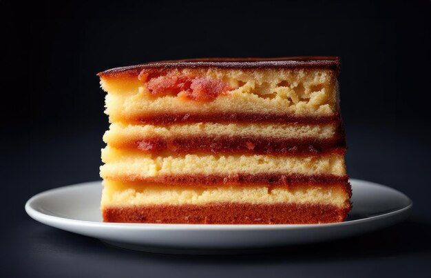 Un pezzo di torta di spugna su un piatto dolce dessert