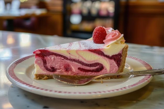 Un pezzo di torta su un piatto con una forchetta