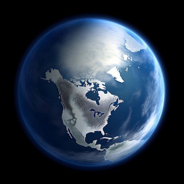 Un pianeta blu con sopra il nord america