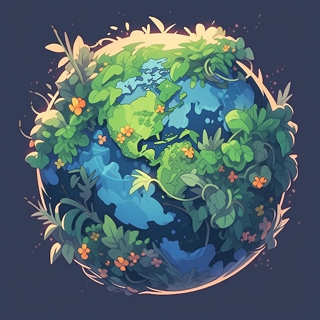 Un pianeta con fiori e piante intorno