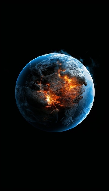 Un pianeta con un'esplosione in fiamme su di esso