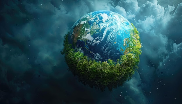 Un pianeta con una foresta verde su di esso da un'immagine generata da AI
