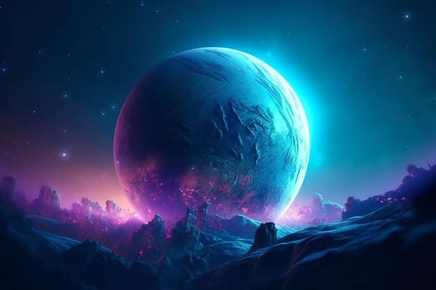 Un pianeta con uno sfondo viola