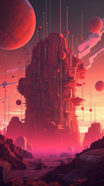Un pianeta rosa con un pianeta sullo sfondo
