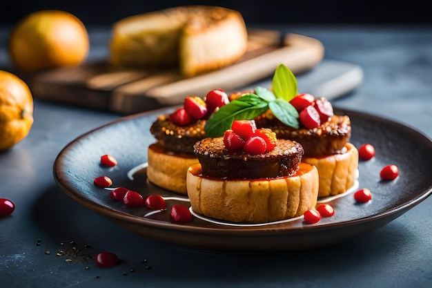 un piatto con pasticci su di esso e un piato con un croissant su di esso