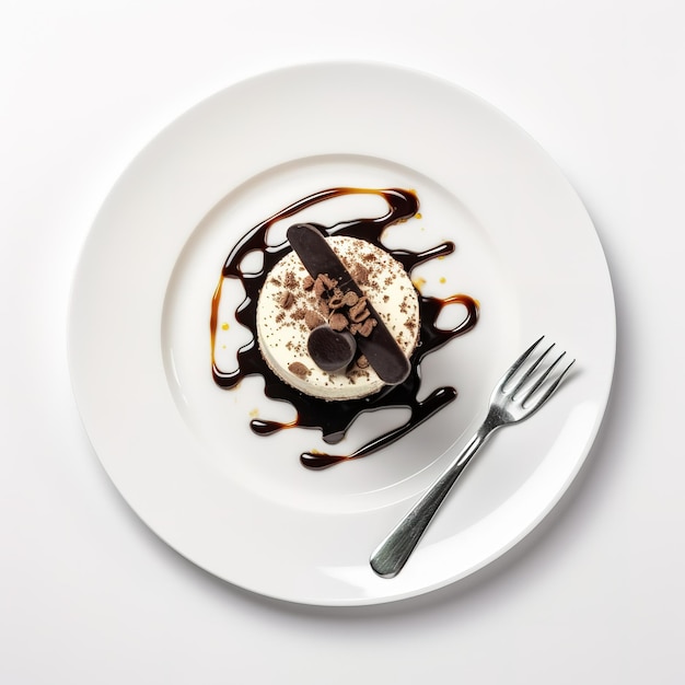 Un piatto con sopra un dessert e una forchetta a lato.