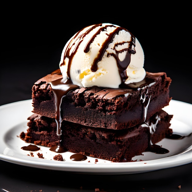 Un piatto con una torta al cioccolato e un gelato