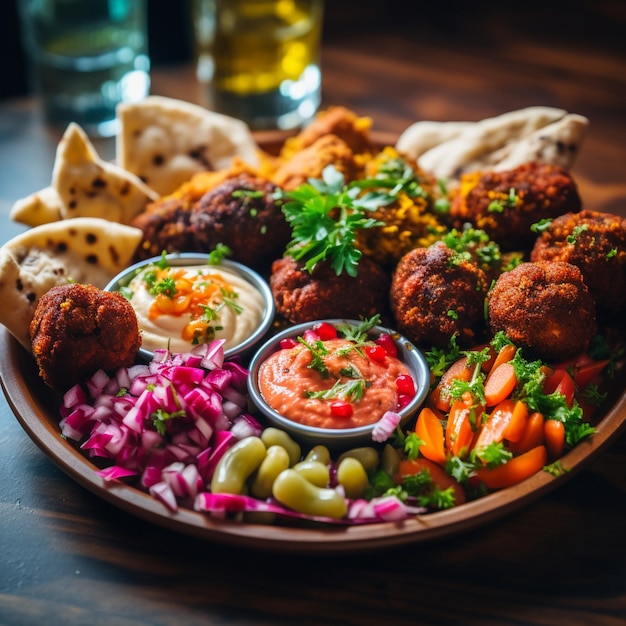 Un piatto d'acqua per la bocca di cibo di strada israeliano a Tel Aviv